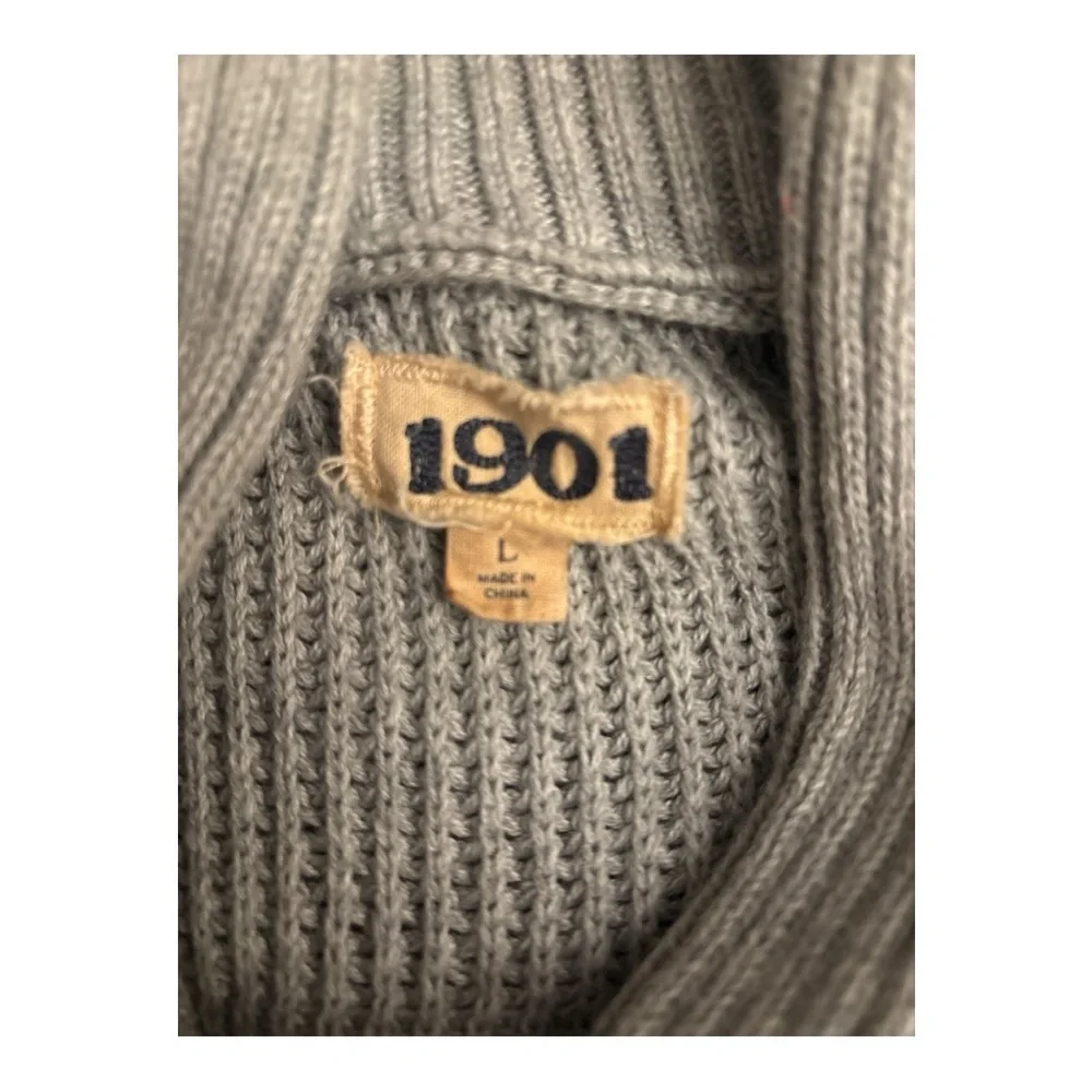 1901 Shawl Collar Gray Fisherman Cotton Sweater Size Large Men fall, PNW, camp
